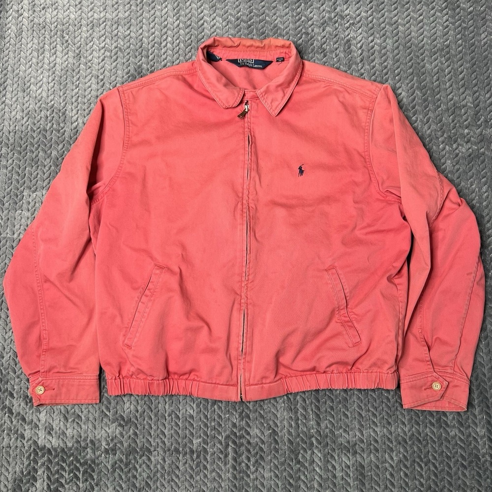 Vintage 90's Polo Ralph Lauren Salmon Red Harrington Jacket Size Large Preppy
